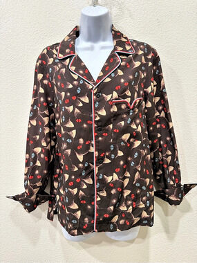 Tombolo Printed MYSTERIOUS Cat Button Down in Brown XXS NWT 🐈‍⬛🐈🐈‍⬛🐈
